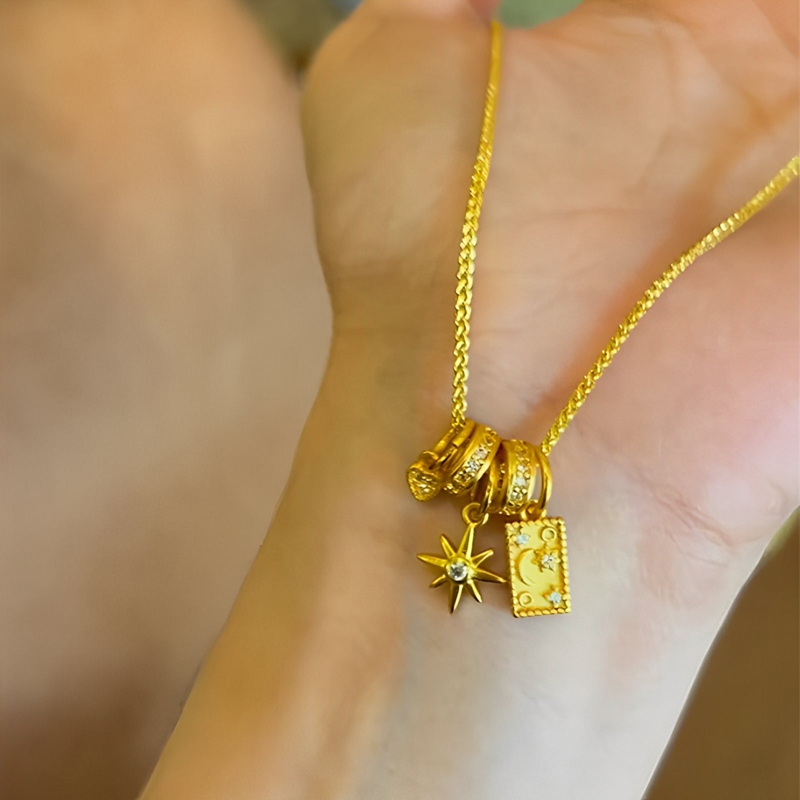 Celestial Fortune Necklace – Tarot, Stars, and Moon Symbolism