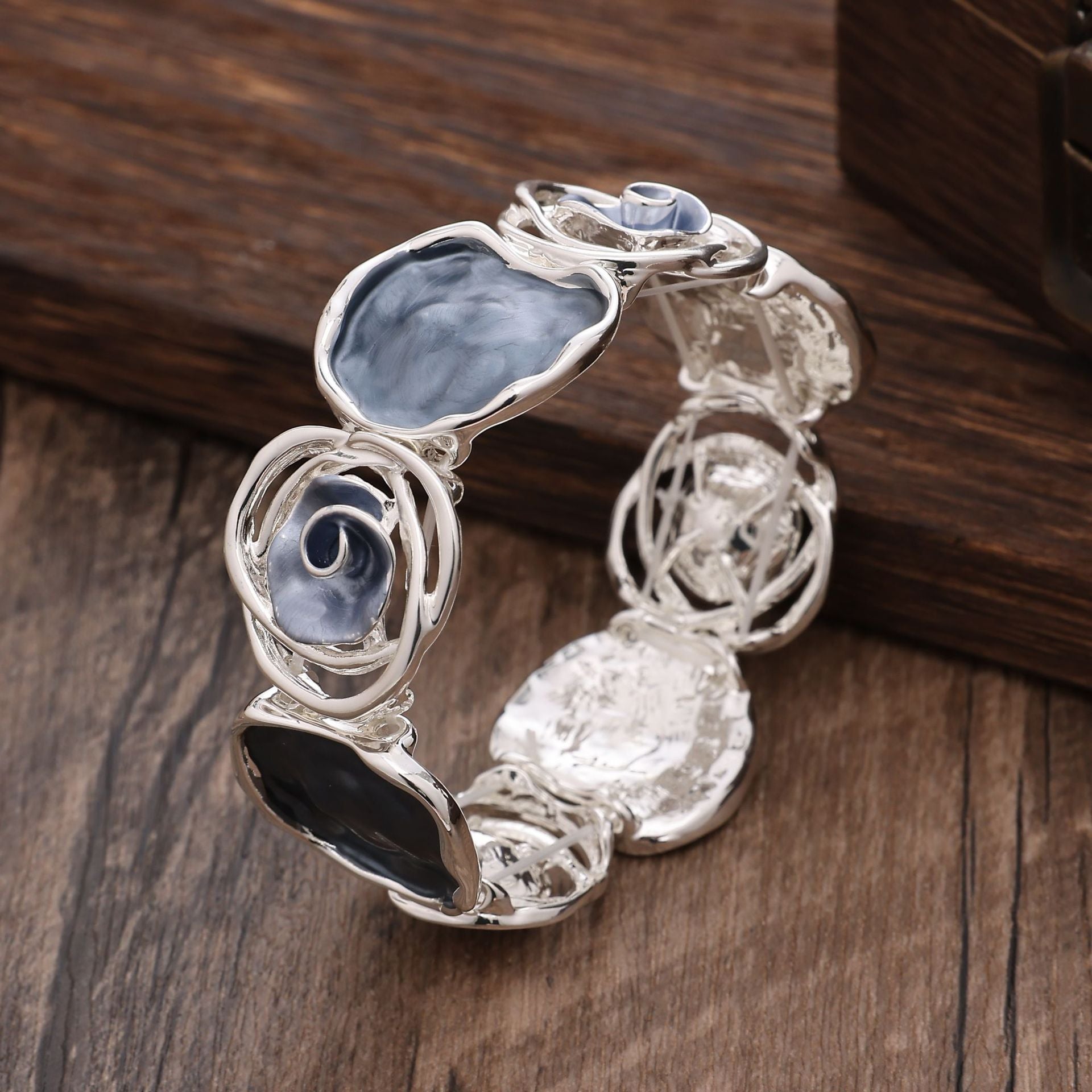 Monet-Inspired Silver and Resin Abstract Bracelet