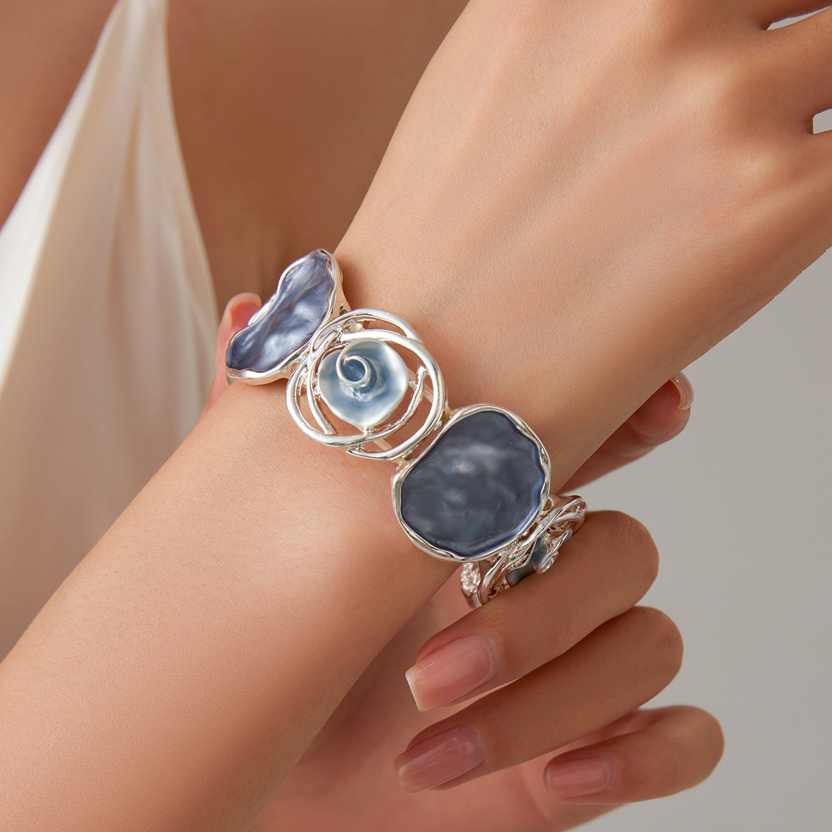Monet-Inspired Silver and Resin Abstract Bracelet