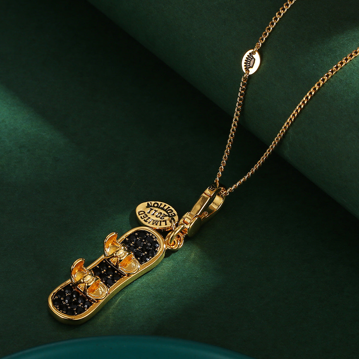 "First Tracks" Double-Sided Snowboard Pendant Necklace