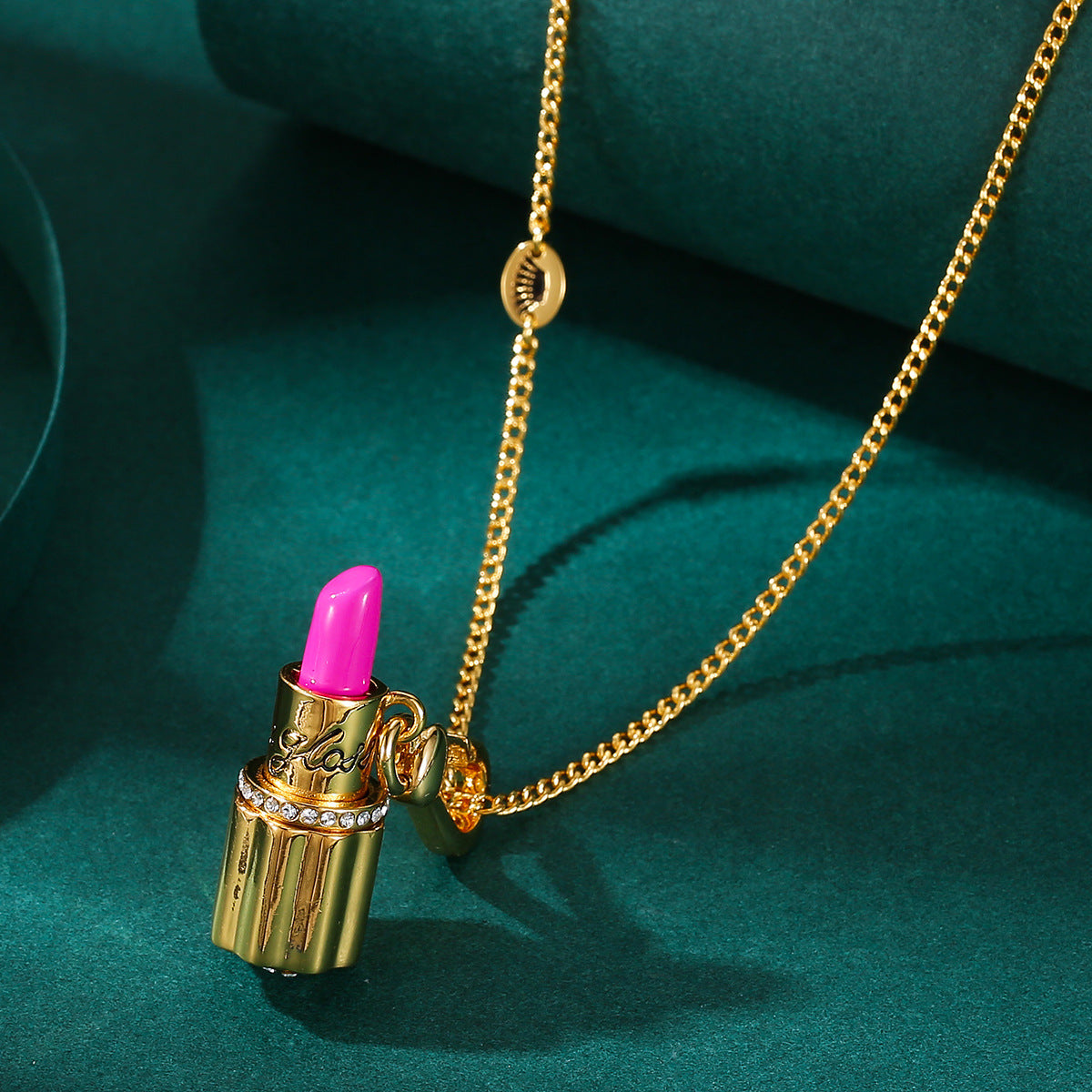 Barbie Pink Lipstick Charm Necklace