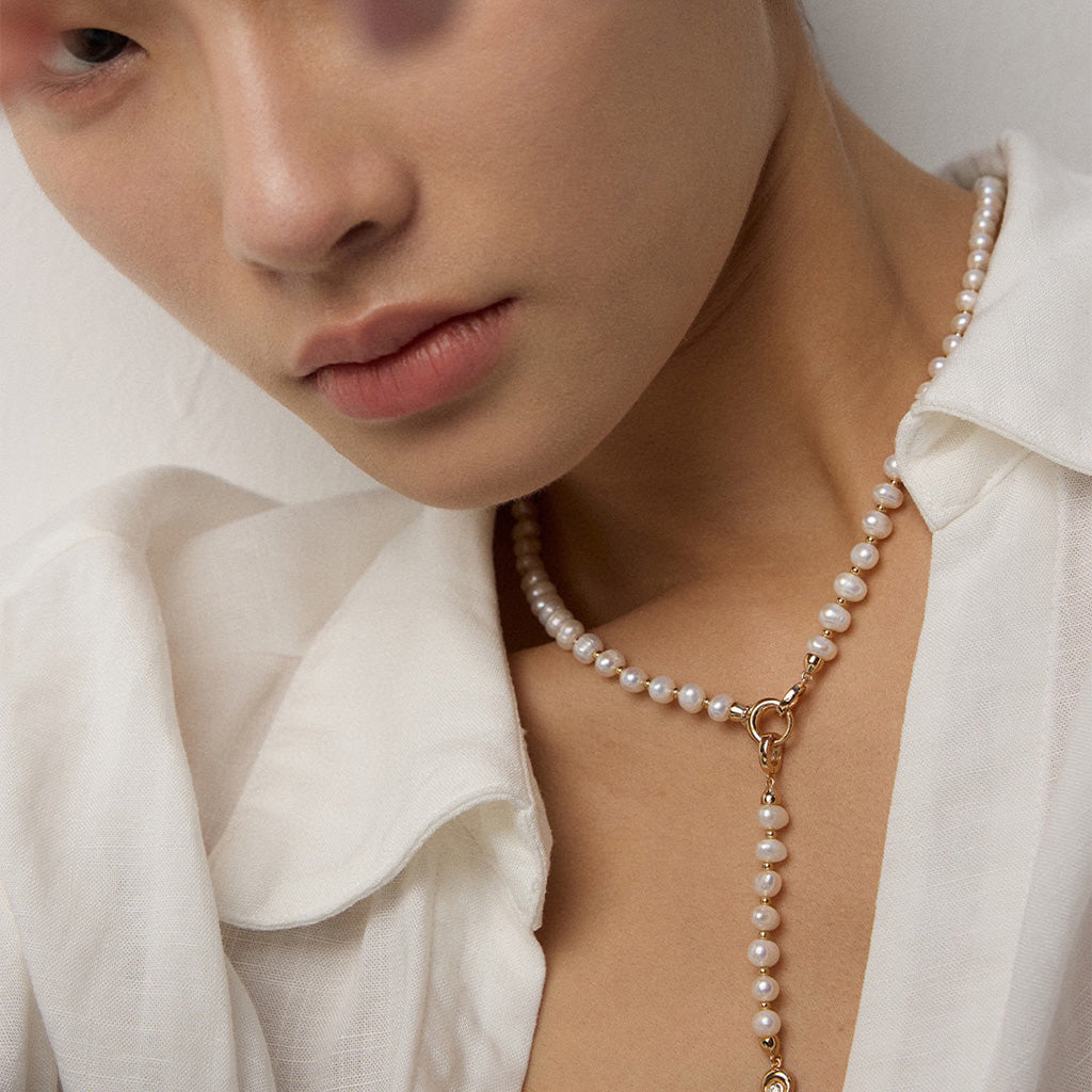 S925 Sterling Silver Natural Pearl Zirconia Necklace