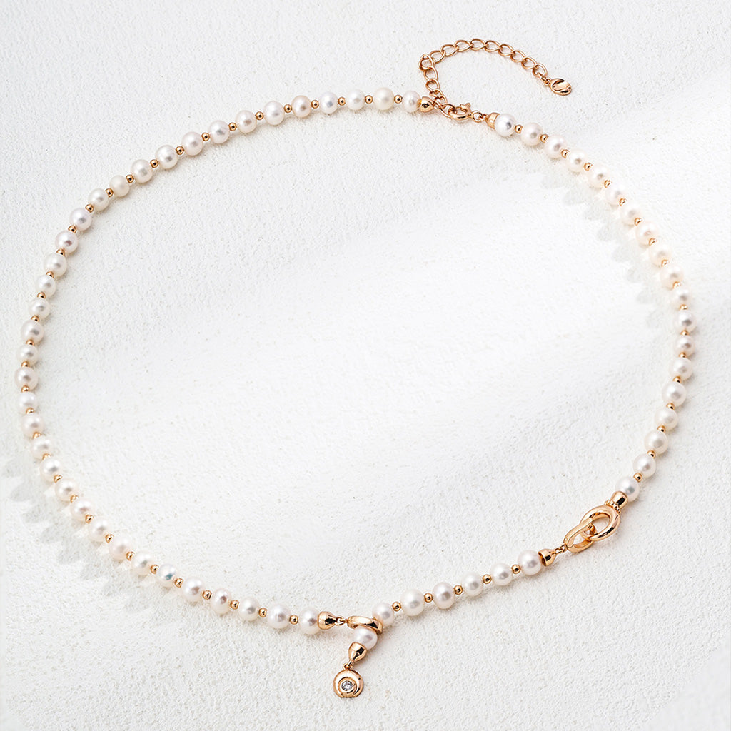 S925 Sterling Silver Natural Pearl Zirconia Necklace