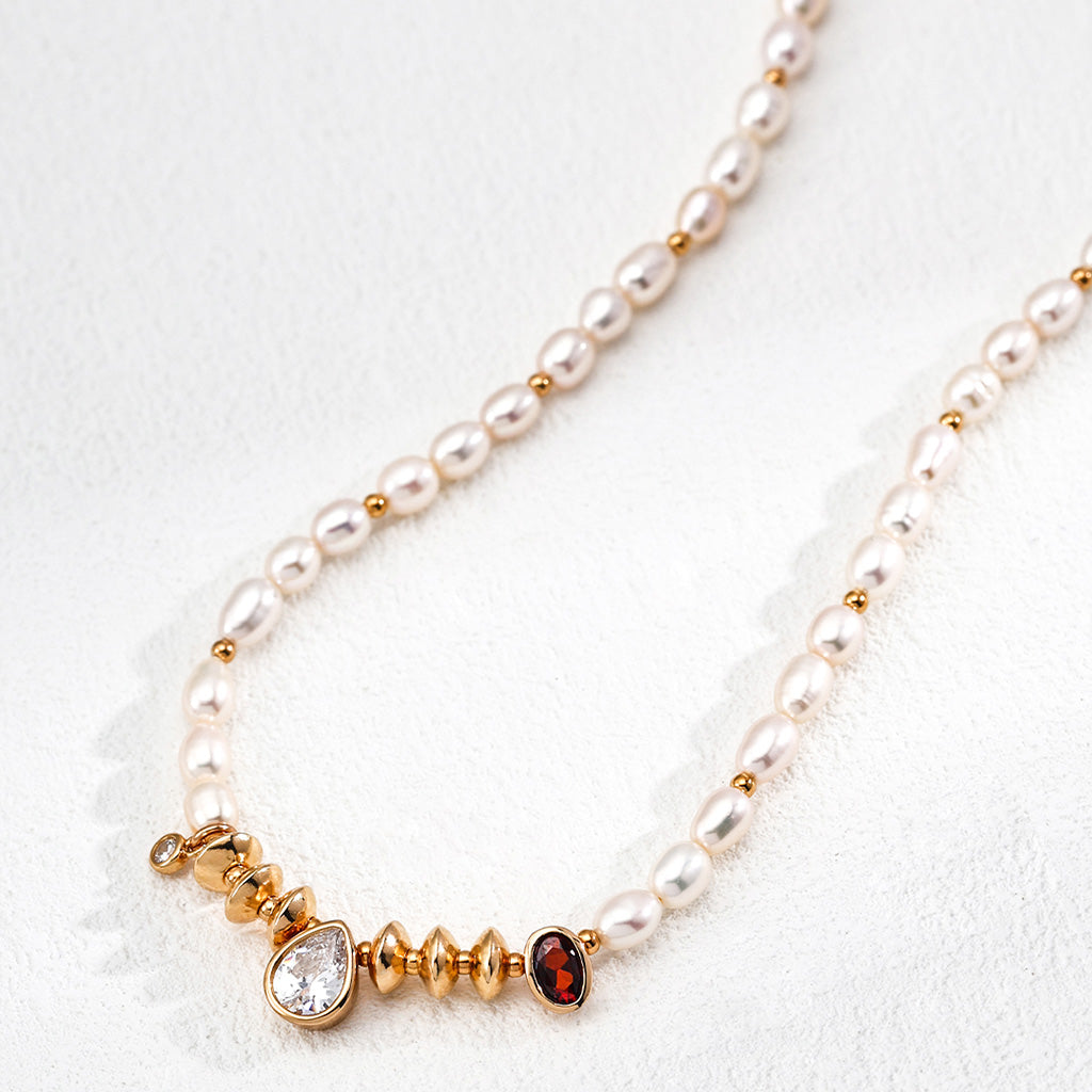 S925 Silver Vintage Pendant Necklace with Natural Pearls & Zircon