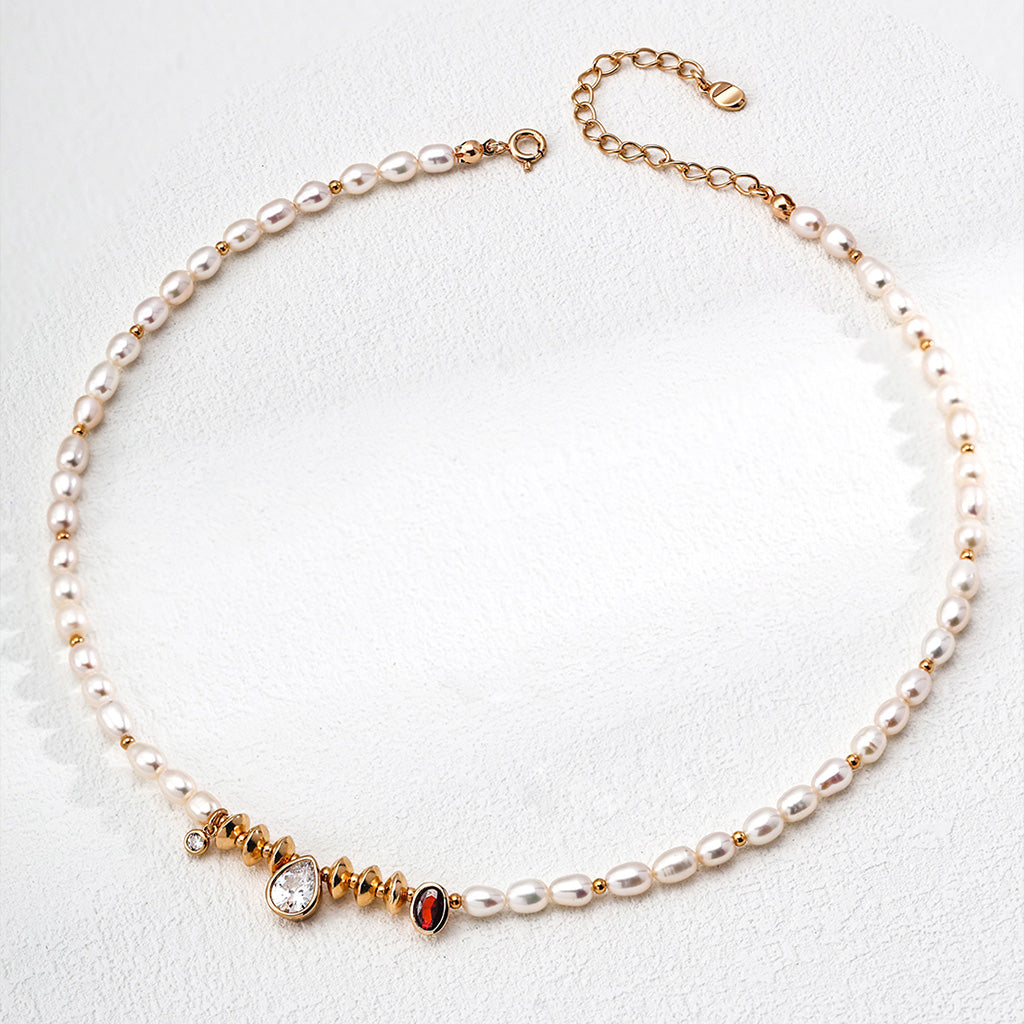 S925 Silver Vintage Pendant Necklace with Natural Pearls & Zircon