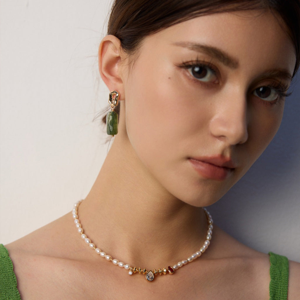 S925 Silver Vintage Pendant Necklace with Natural Pearls & Zircon