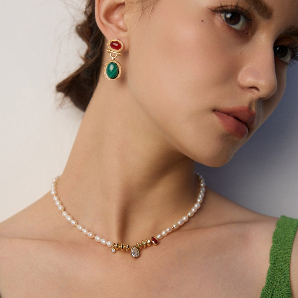 S925 Silver Vintage Pendant Necklace with Natural Pearls & Zircon