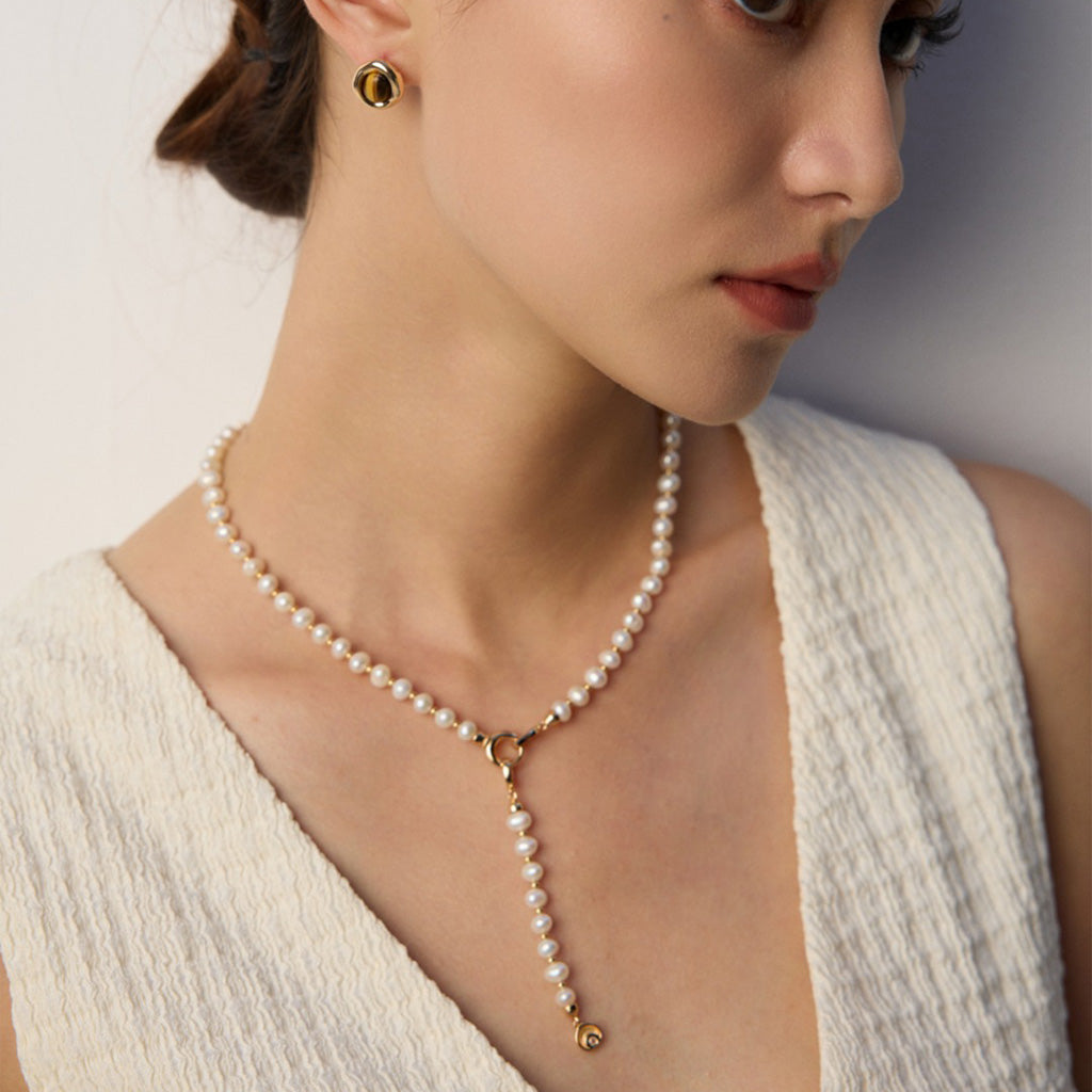 S925 Sterling Silver Natural Pearl Zirconia Necklace