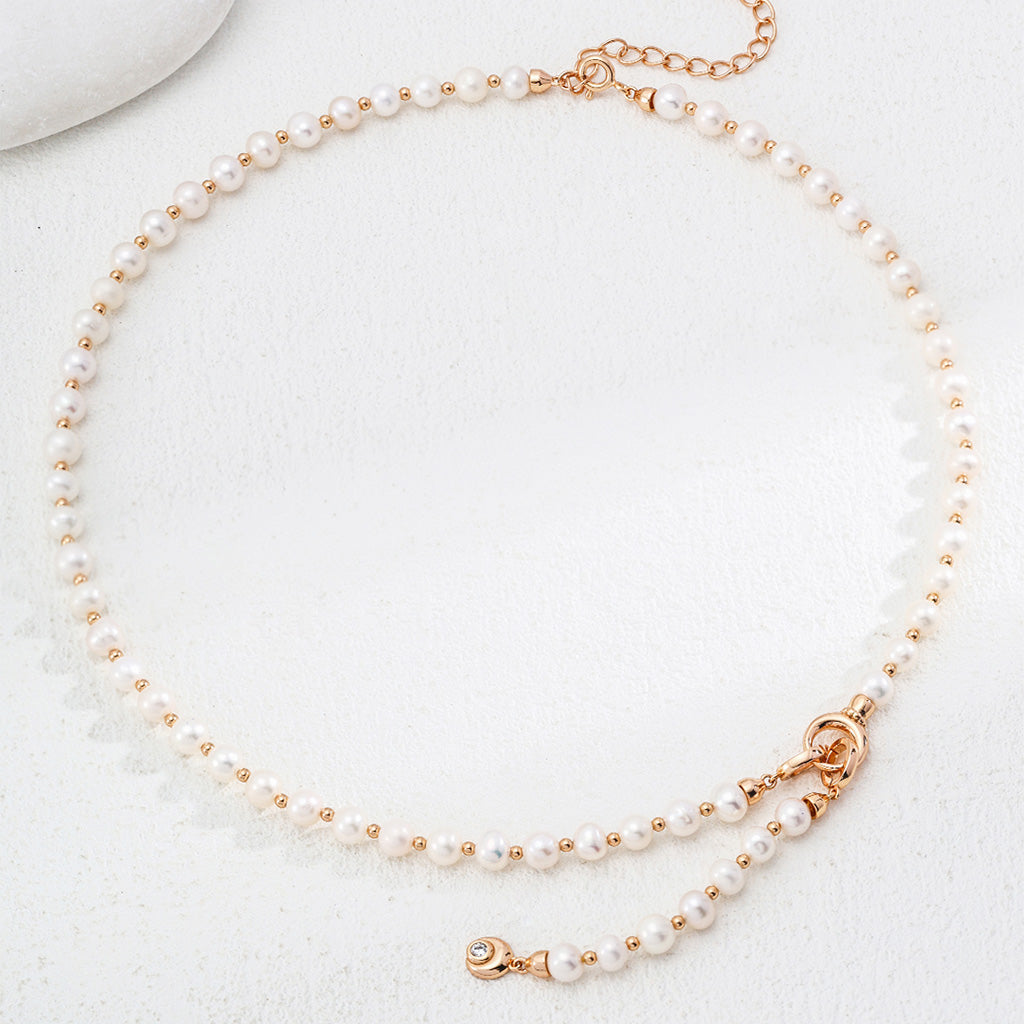 S925 Sterling Silver Natural Pearl Zirconia Necklace
