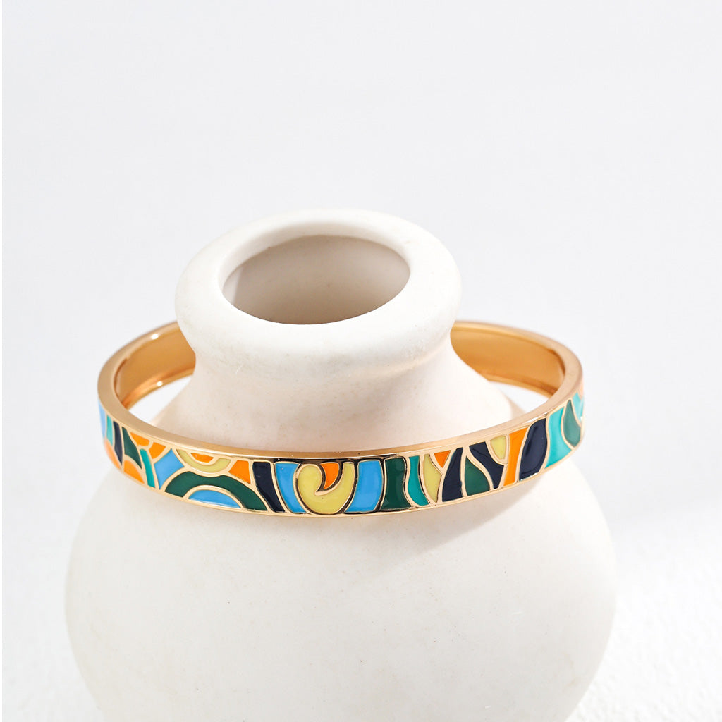 Monet Style Silver Enamel Bangle Bracelet