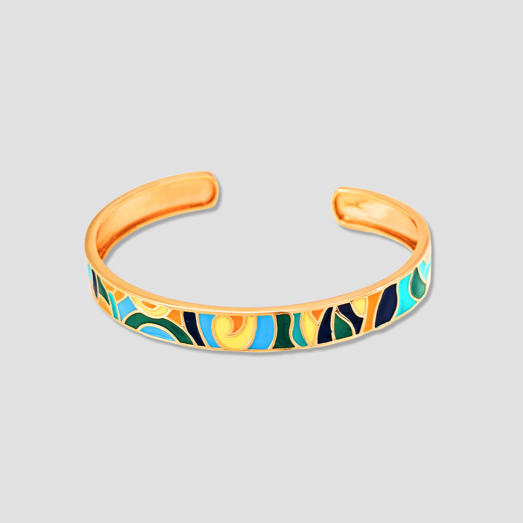 Monet Style Silver Enamel Bangle Bracelet