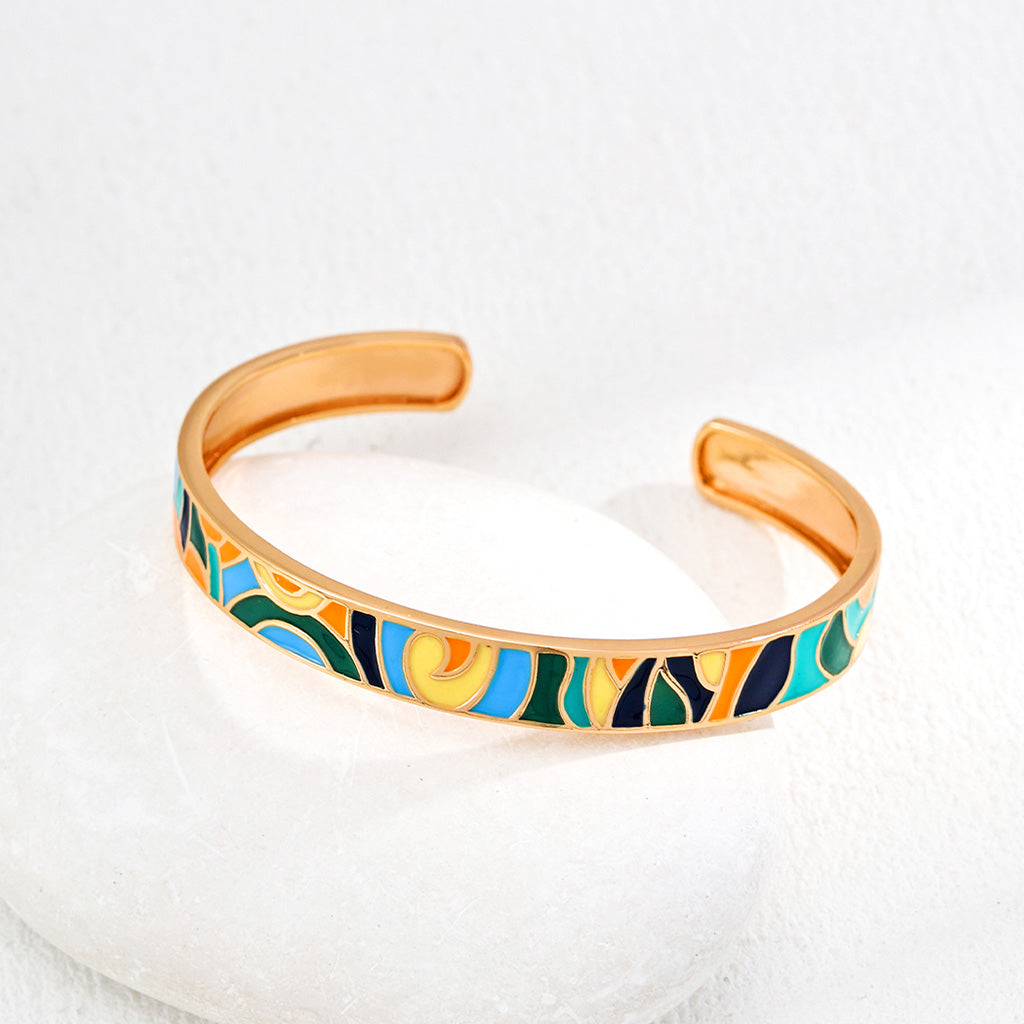 Monet Style Silver Enamel Bangle Bracelet