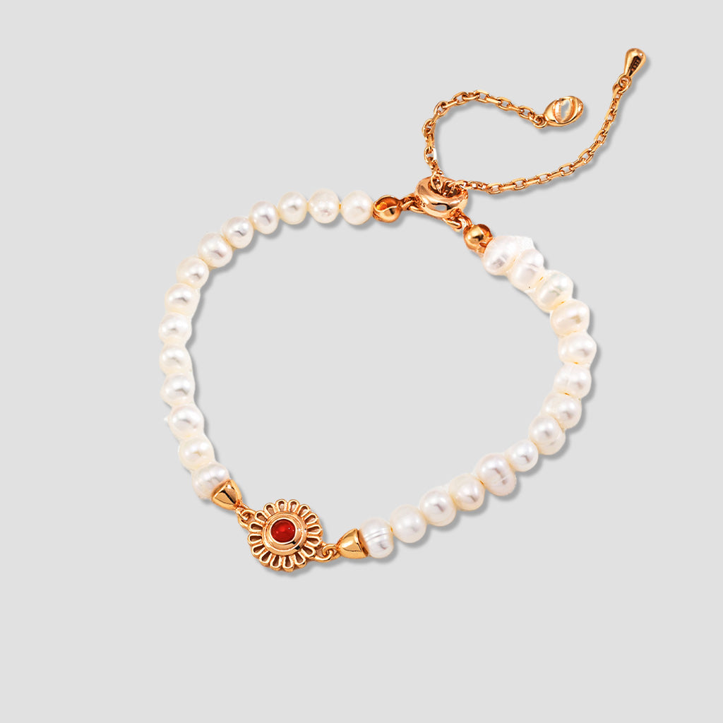 S925 Sterling Silver Pearl & Onyx/Garnet Bracelet
