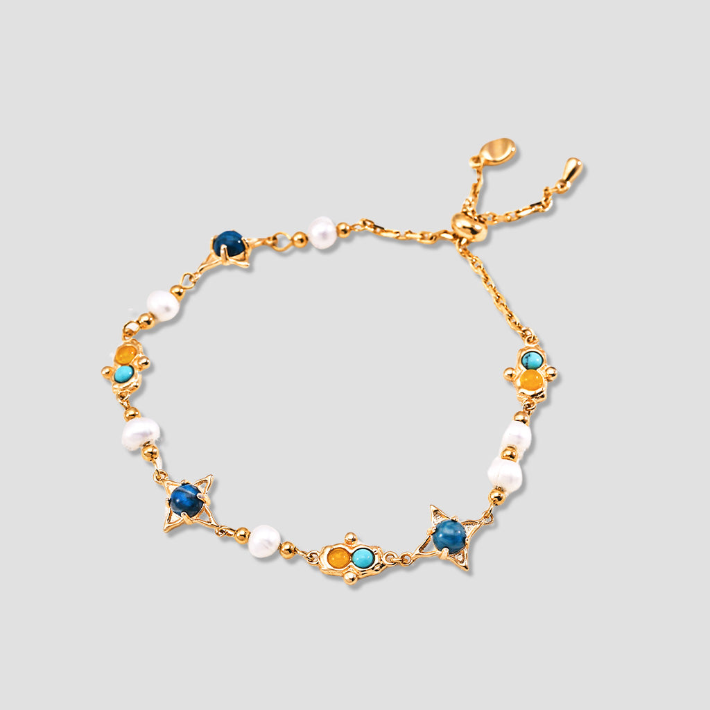 Vintage Turquoise & Agate Pearl Bracelet – S925 Sterling Silver