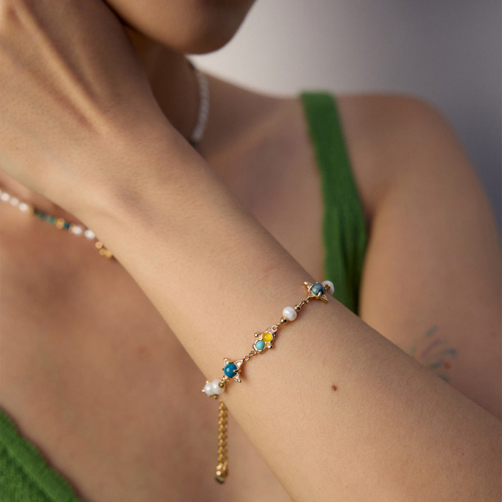 Vintage Turquoise & Agate Pearl Bracelet – S925 Sterling Silver