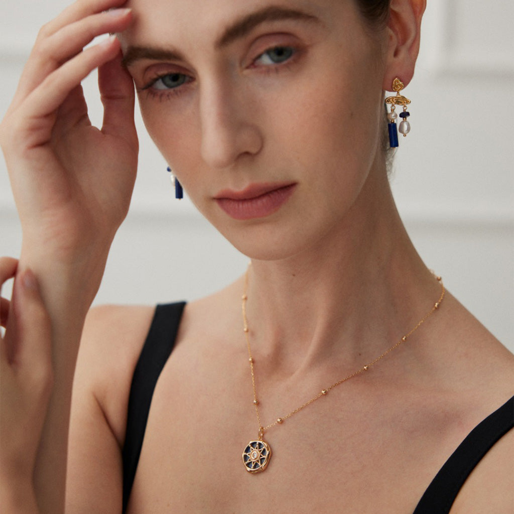 Lapis Star Medallion Pendant Necklace – S925 Silver