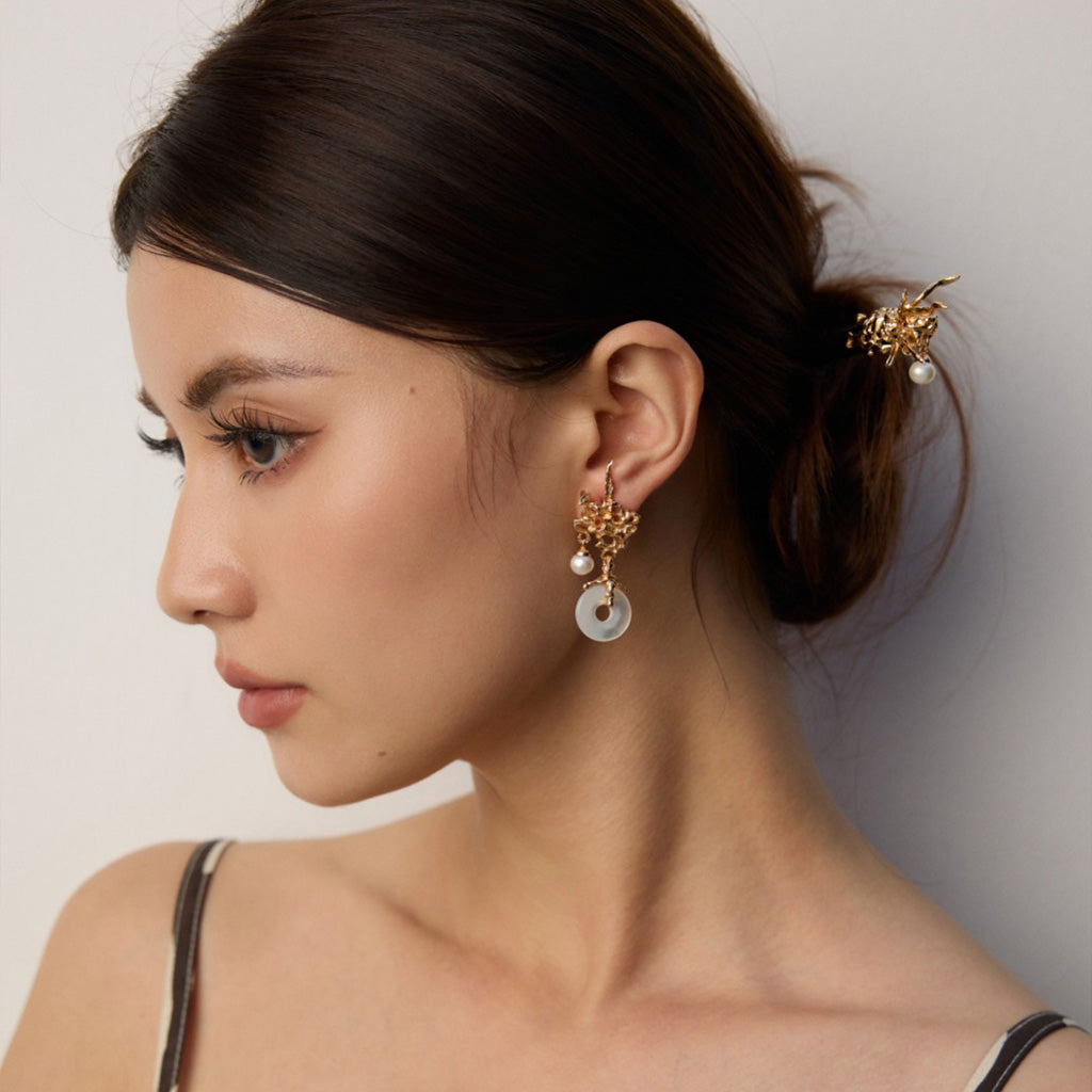 S925 Silver Vintage-Inspired Natural Pearl Mother-of-Pearl Earrings