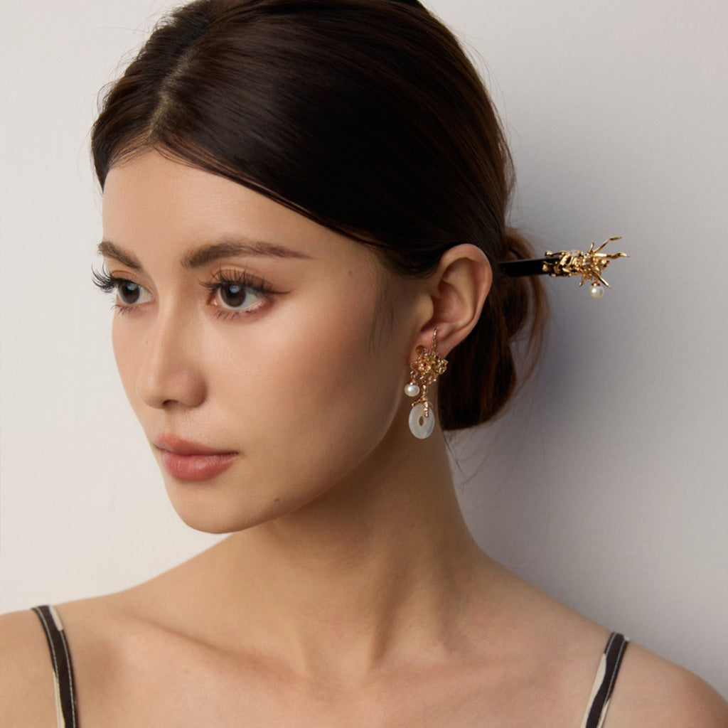 S925 Silver Vintage-Inspired Natural Pearl Mother-of-Pearl Earrings