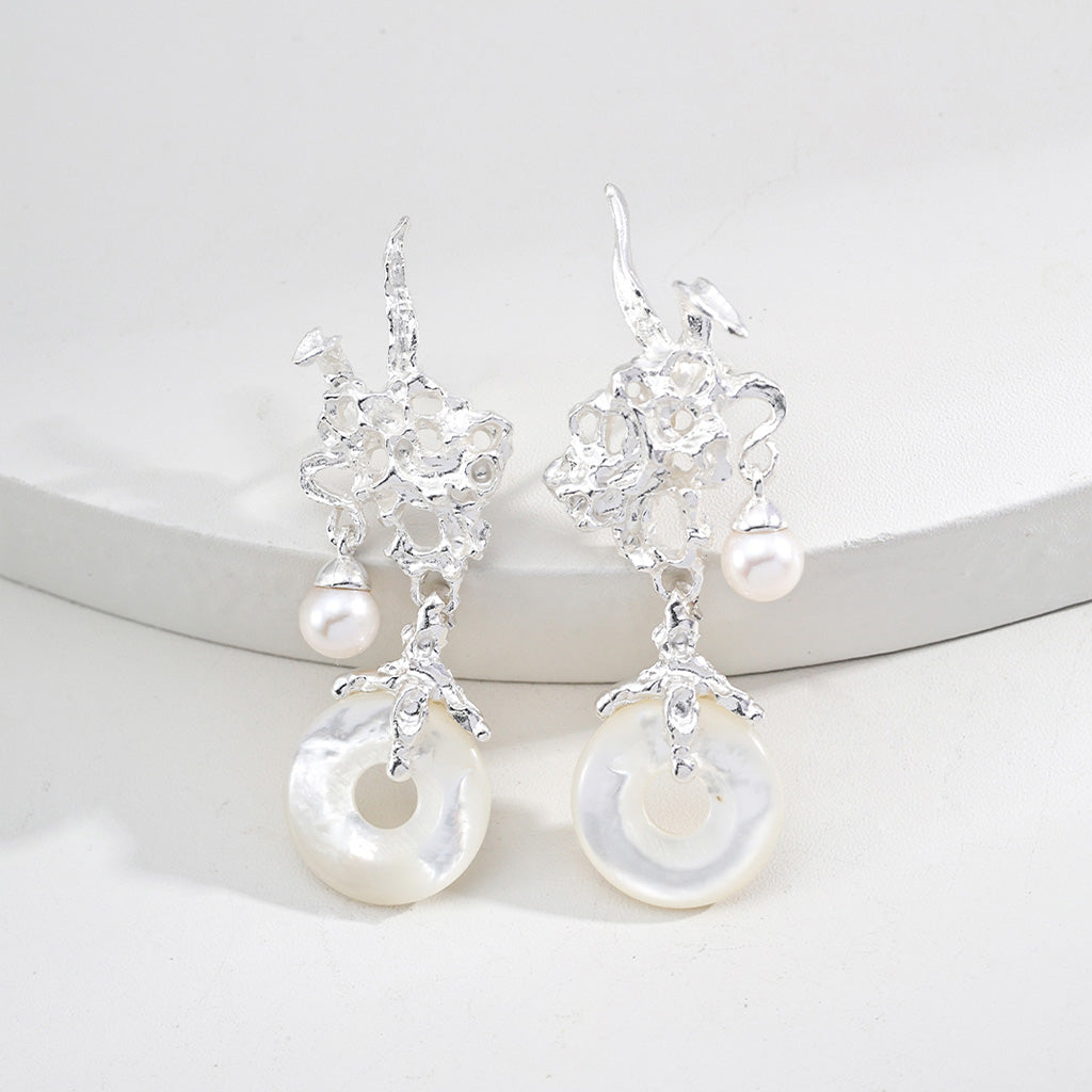 S925 Silver Vintage-Inspired Natural Pearl Mother-of-Pearl Earrings