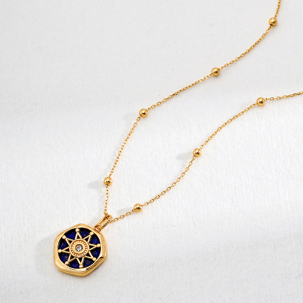 Lapis Star Medallion Pendant Necklace – S925 Silver