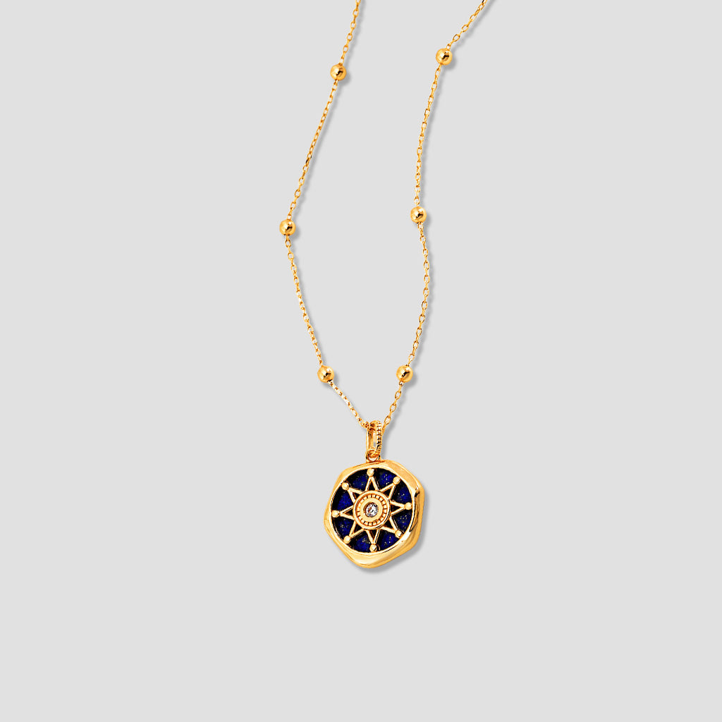 Lapis Star Medallion Pendant Necklace – S925 Silver