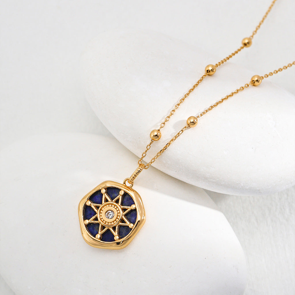 Lapis Star Medallion Pendant Necklace – S925 Silver