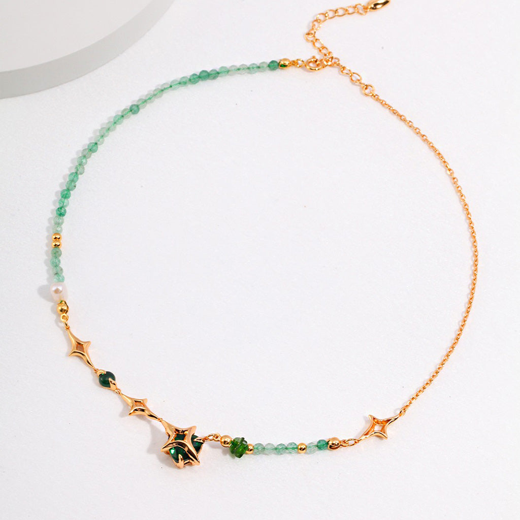 Four-Point Star Sterling Silver Necklace with Green Gemstones