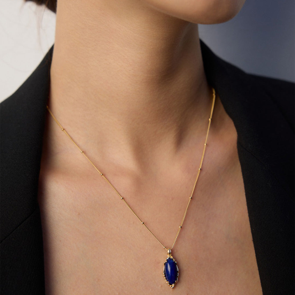 Oval Lapis Lazuli Pendant Necklace – Vintage S925 Silver