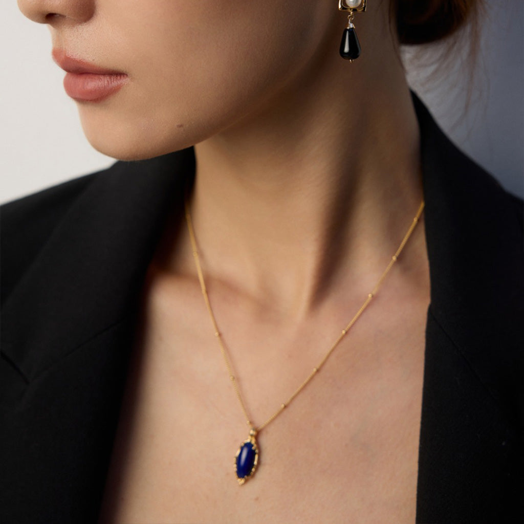 Oval Lapis Lazuli Pendant Necklace – Vintage S925 Silver