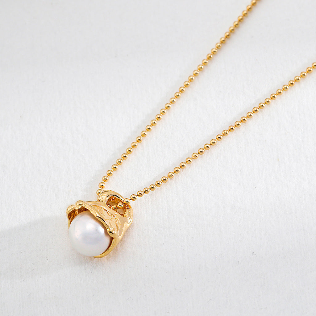 Modern Baroque Pearl Pendant Necklace in Gold Vermeil