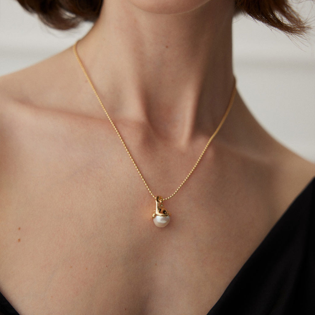 Modern Baroque Pearl Pendant Necklace in Gold Vermeil