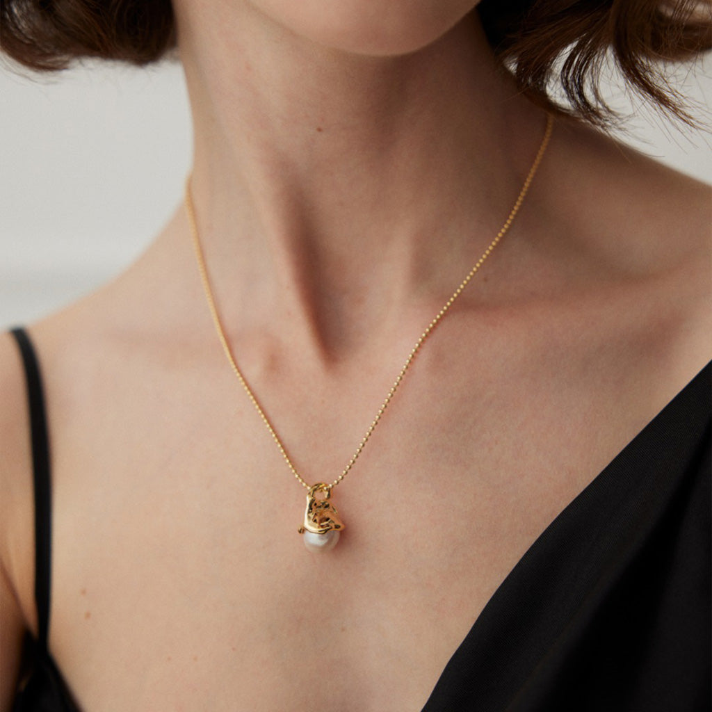 Modern Baroque Pearl Pendant Necklace in Gold Vermeil
