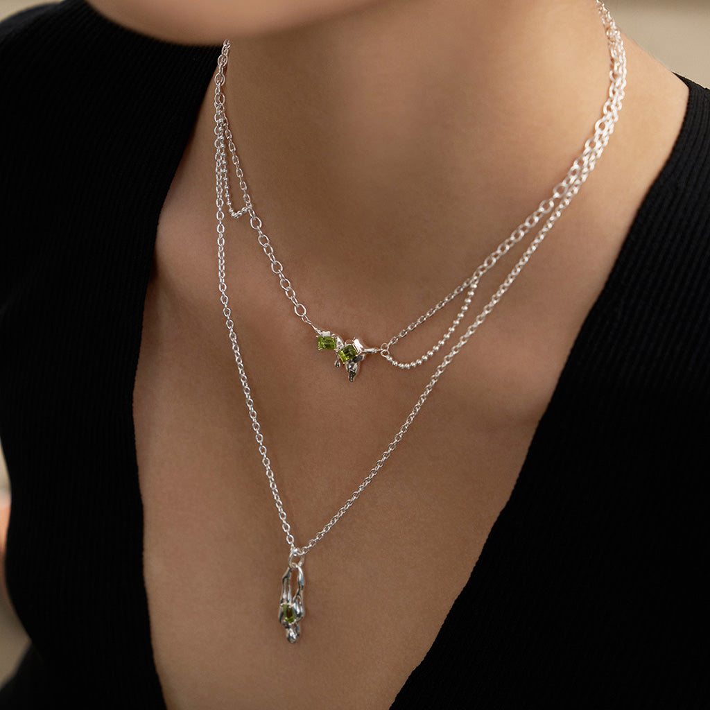 Molten Peridot Pendant Necklace in Sterling Silver