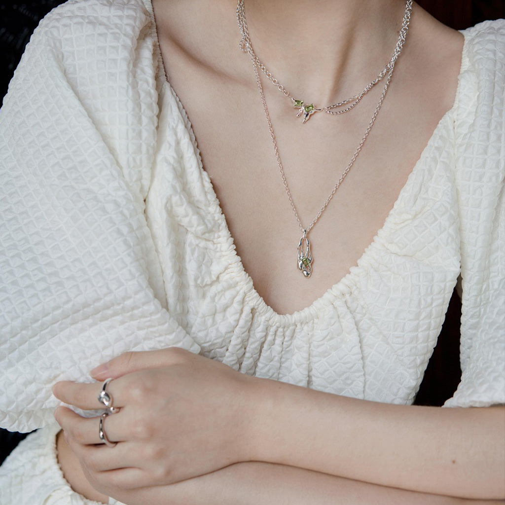 Molten Peridot Pendant Necklace in Sterling Silver