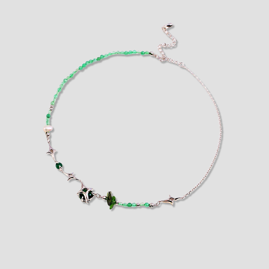 Four-Point Star Sterling Silver Necklace with Green Gemstones