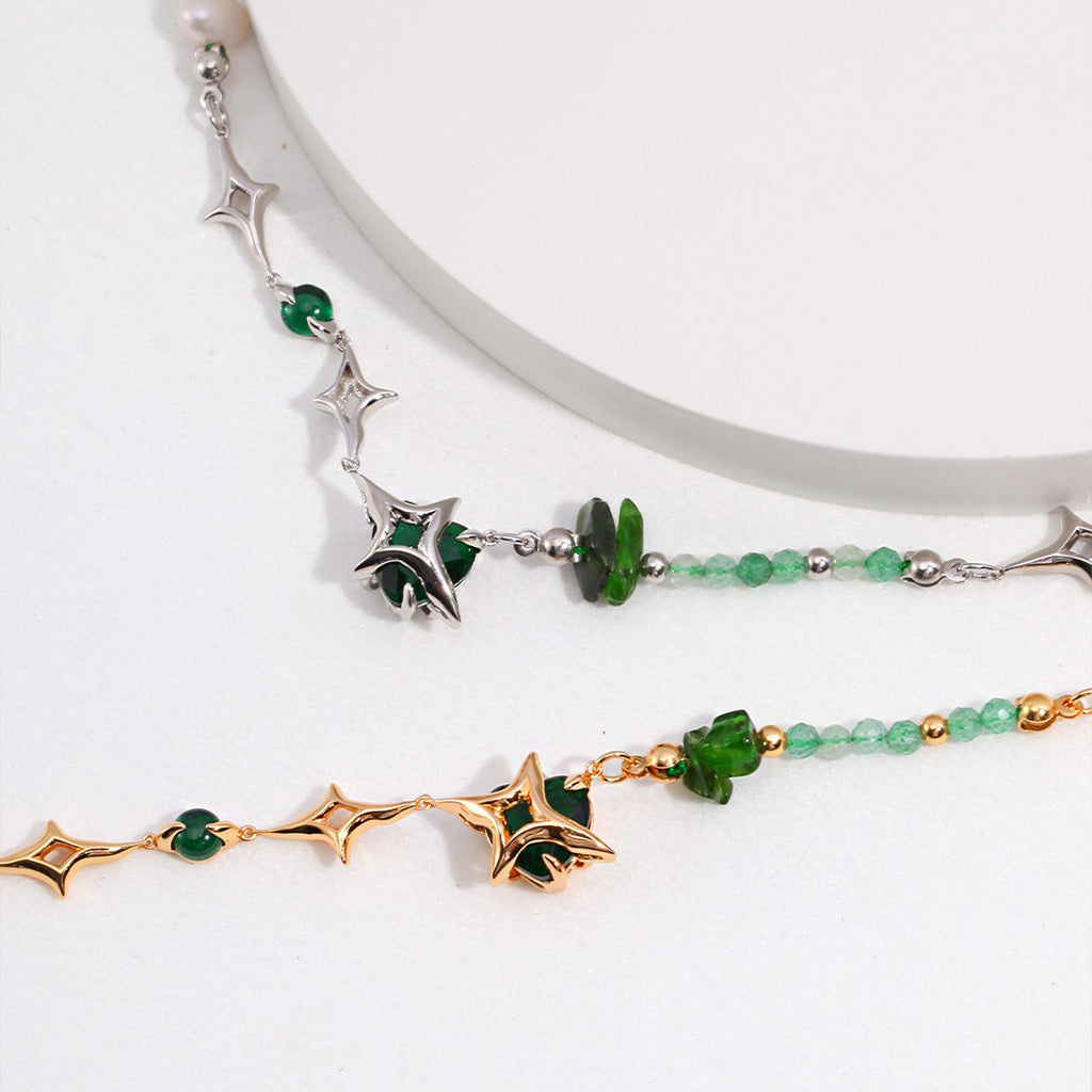 Four-Point Star Sterling Silver Necklace with Green Gemstones