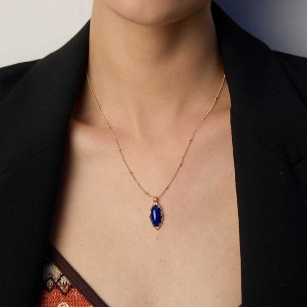 Oval Lapis Lazuli Pendant Necklace – Vintage S925 Silver