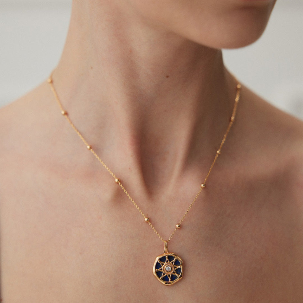 Lapis Star Medallion Pendant Necklace – S925 Silver