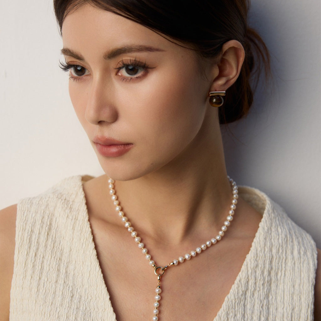 S925 Sterling Silver Natural Pearl Zirconia Necklace