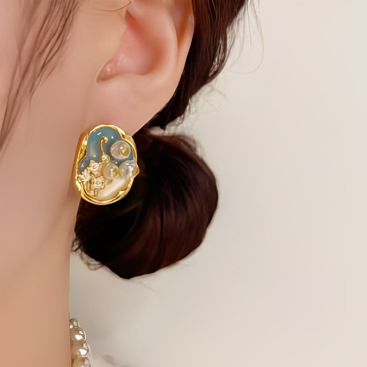 Monet oil painting flower earrings Pearl luxury earrings