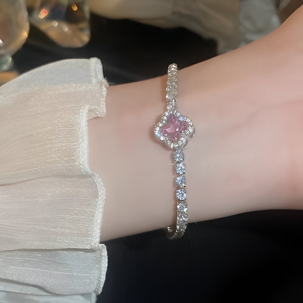Monet Garden Zircon Four-Leaf Clover Bracelet Daily Gift