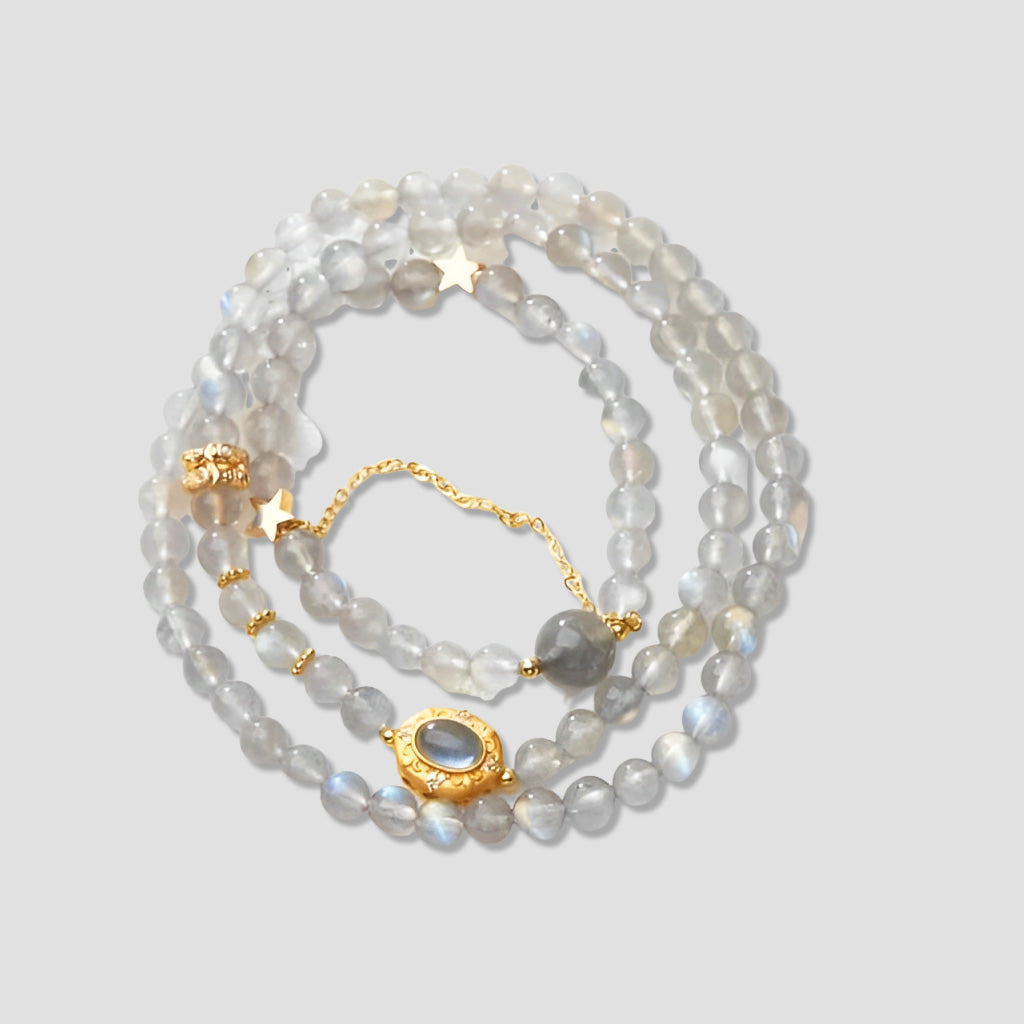 S925 sterling silver aquamarine Monet Garden natural moonstone gift bracelet