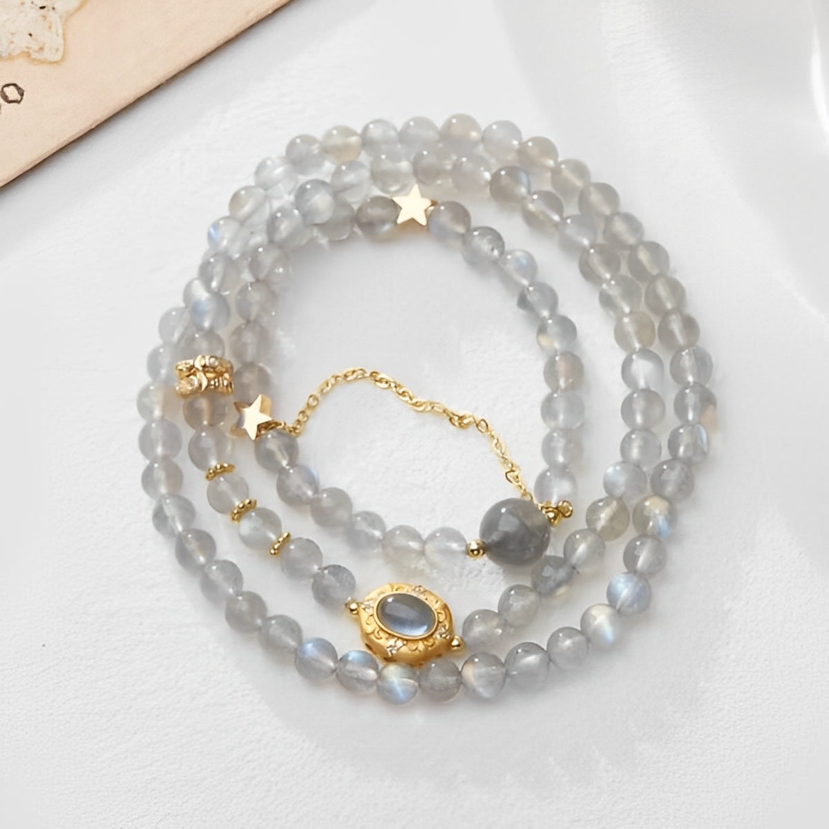 S925 sterling silver aquamarine Monet Garden natural moonstone gift bracelet