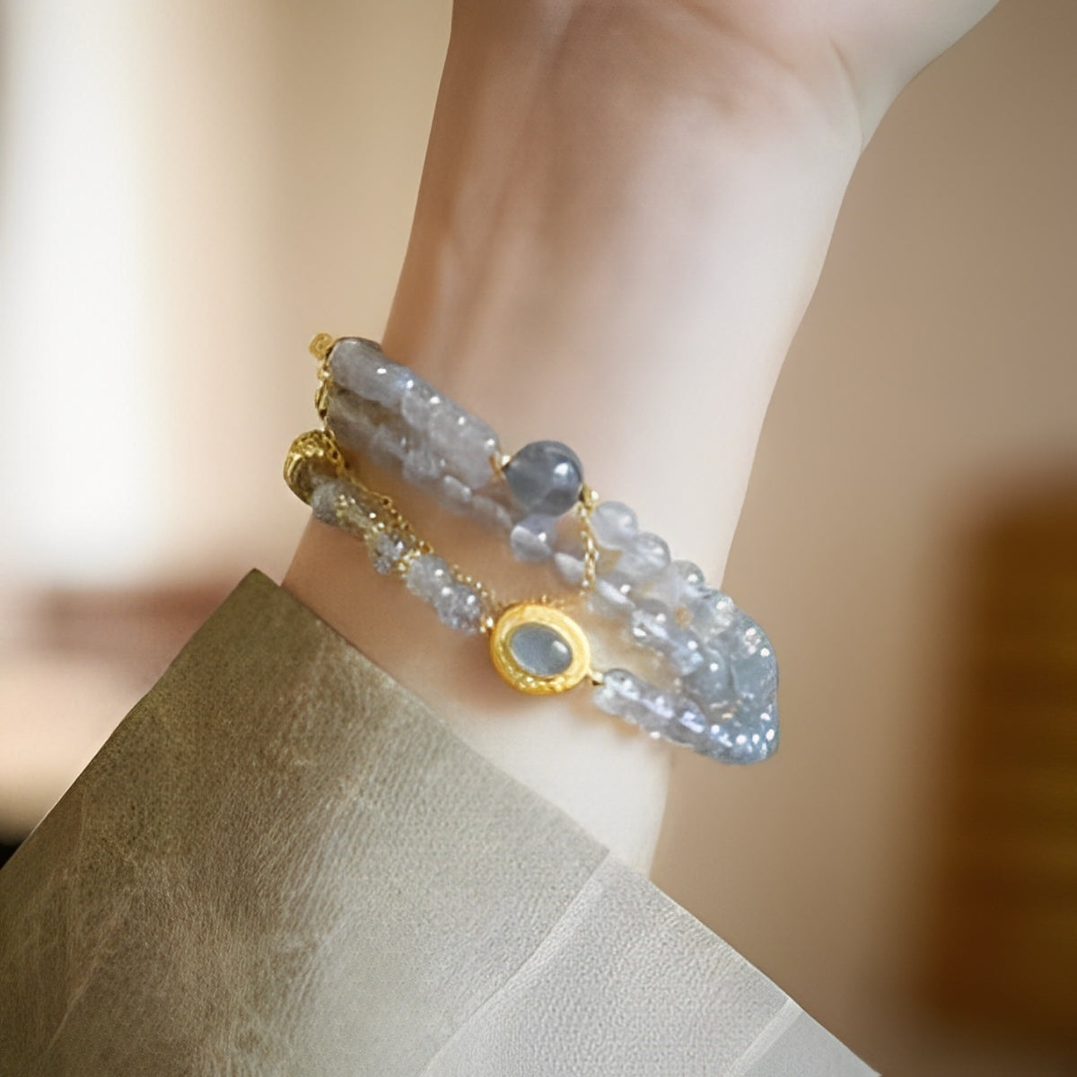S925 sterling silver aquamarine Monet Garden natural moonstone gift bracelet