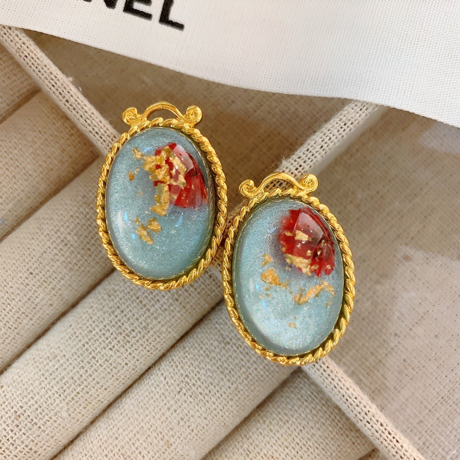 Monet Garden Glass Earrings – Retro Palace Style with Golden Accents