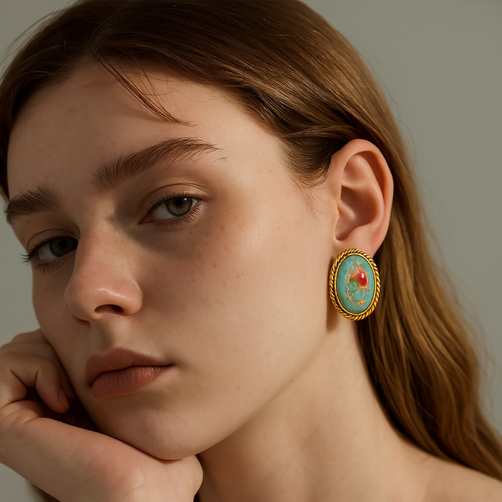 Monet Garden Glass Earrings – Retro Palace Style with Golden Accents