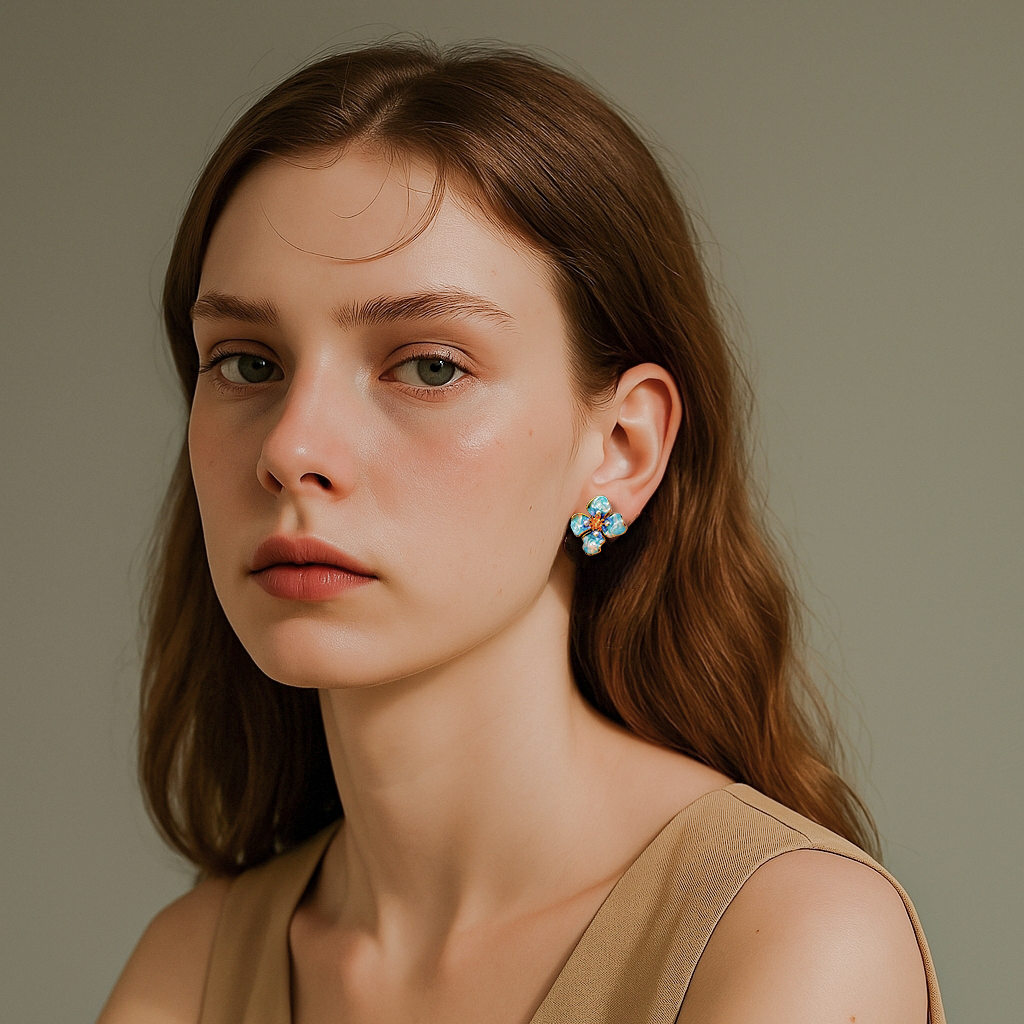 Enamel Flower Gold Earrings – Retro Elegance with Pearl Accents