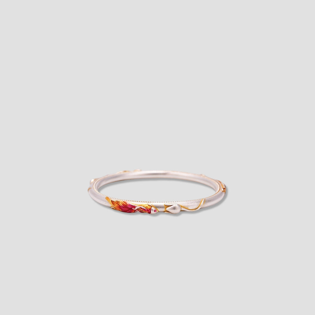 Sterling Silver Enamel Bracelet – Carp and Lotus Symbol of Prosperity and Grace