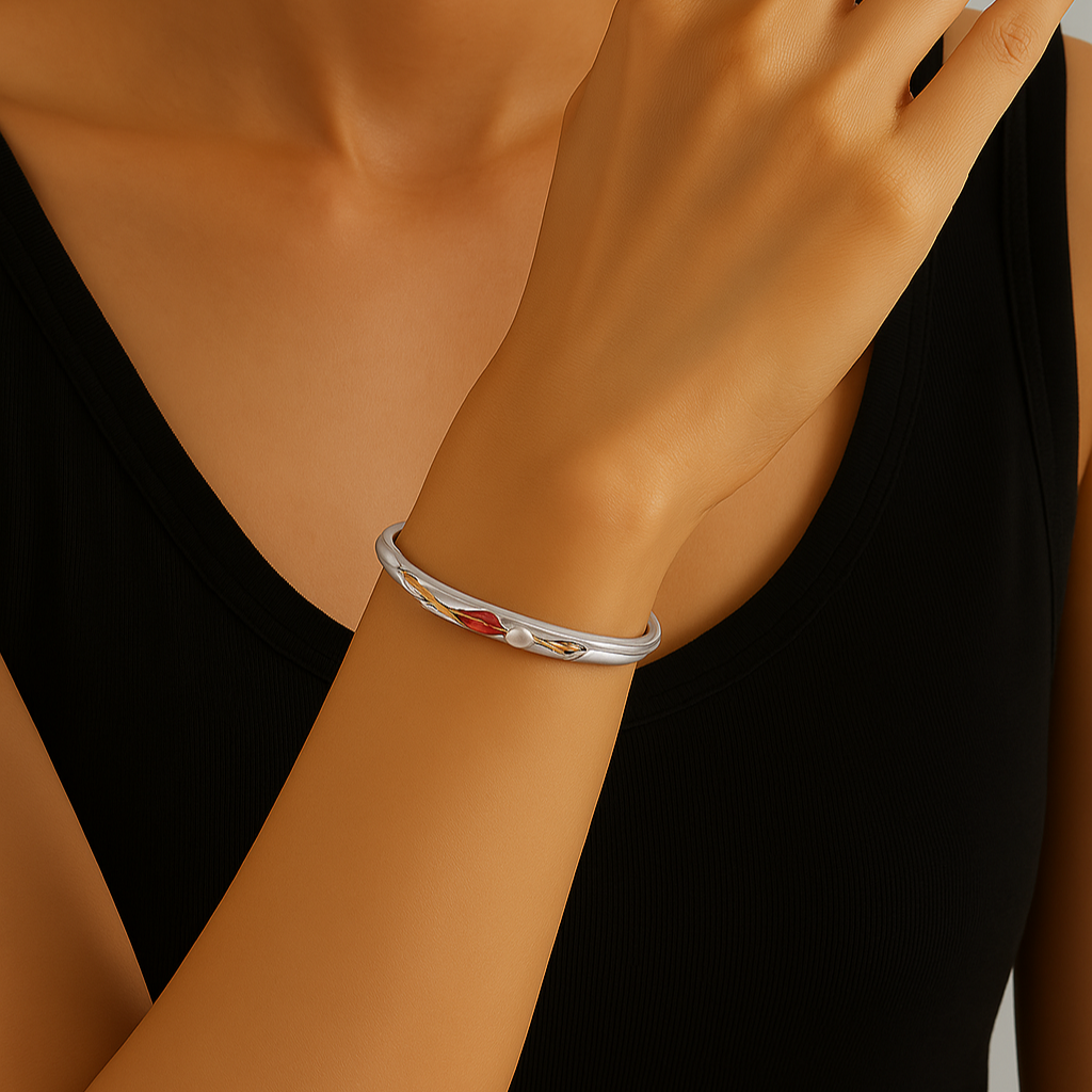 Sterling Silver Enamel Bracelet – Carp and Lotus Symbol of Prosperity and Grace