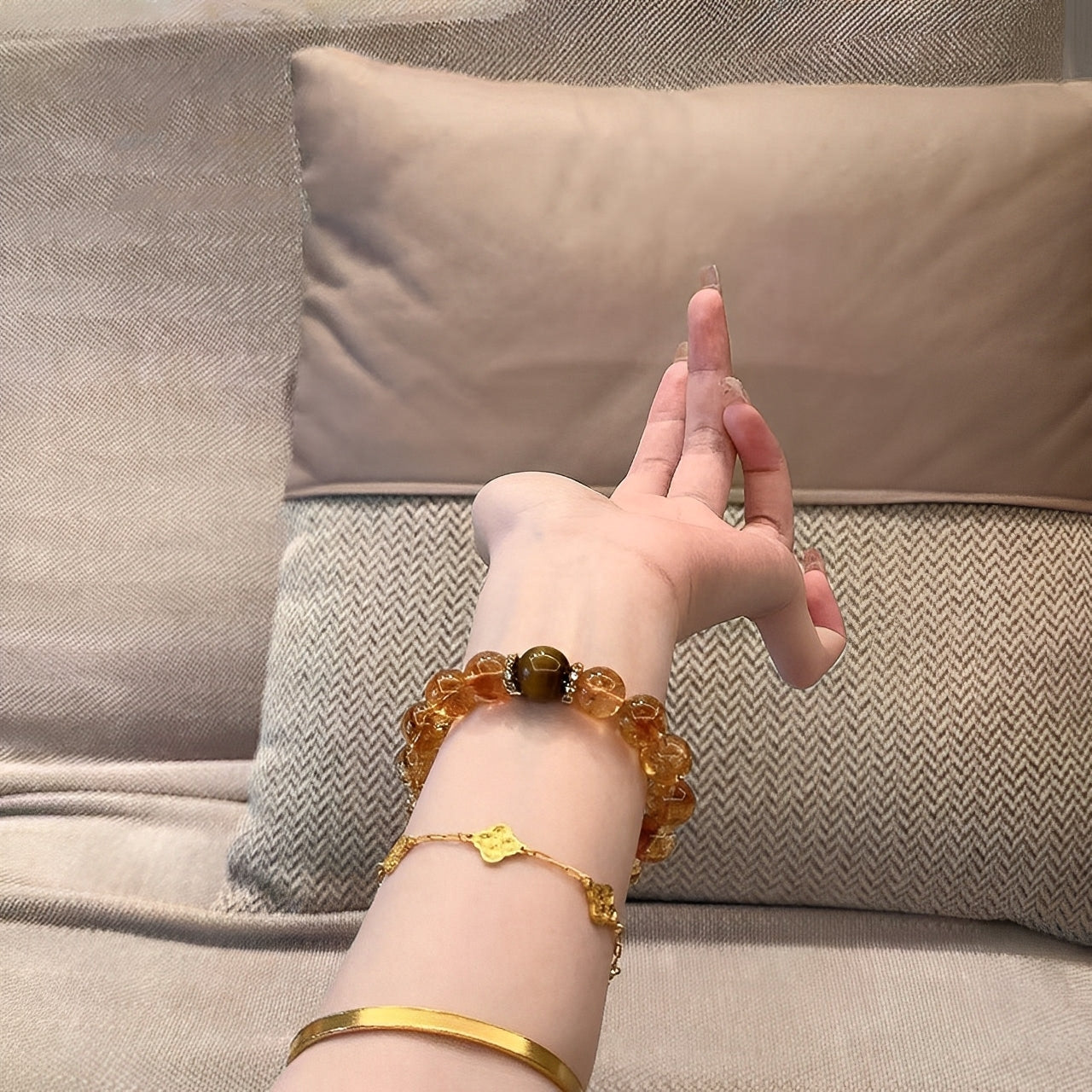Natural Citrine & Tiger Eye Bracelet – Empowerment & Good Luck for Women